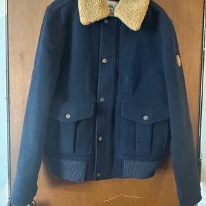 Mens Timberland Navy Wool Jacket with Shearling Collar